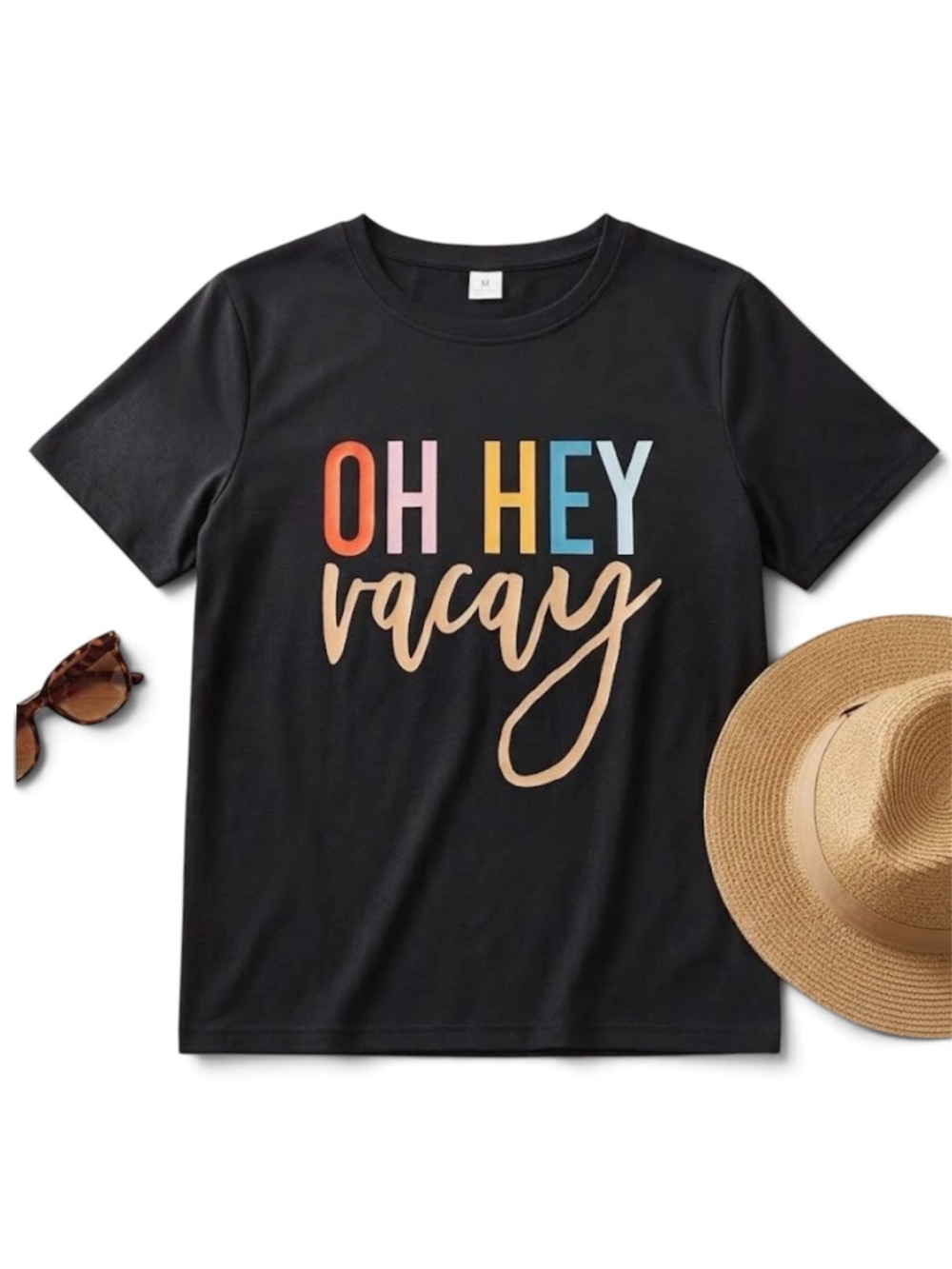 “Oh Hey Vacay” Black Graphic Tee (Unisex Medium)